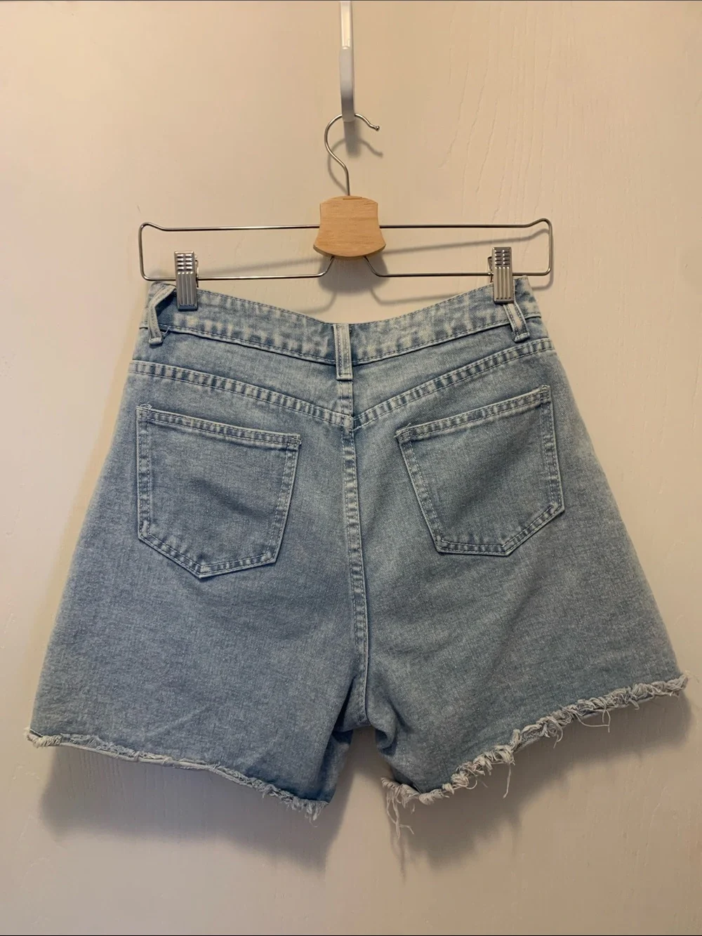 SHEIN Light Blue High-Rise Frayed Denim Shorts
